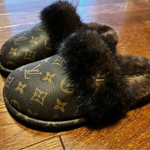 Luxury Monogram Fur Slippers